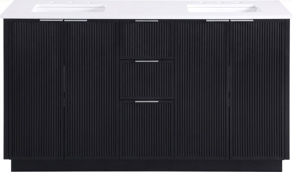 Meridian Furniture Willard Solid Wood Bathroom Vanity with Engineered Stone Top and Soft Close Drawer Storage Black 60 inches 436Black-60
