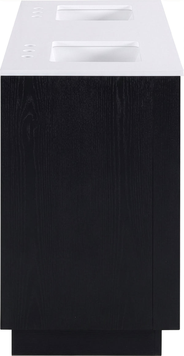 Meridian Furniture Willard Solid Wood Bathroom Vanity with Engineered Stone Top and Soft Close Drawer Storage Black 60 inches 436Black-60