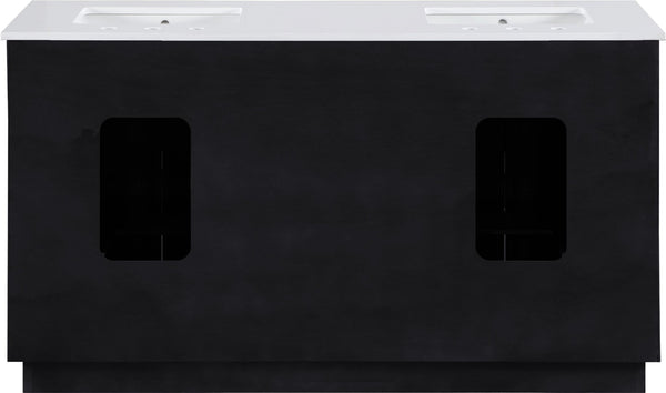 Meridian Furniture Willard Solid Wood Bathroom Vanity with Engineered Stone Top and Soft Close Drawer Storage Black 60 inches 436Black-60