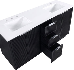 Meridian Furniture Willard Solid Wood Bathroom Vanity with Engineered Stone Top and Soft Close Drawer Storage Black 60 inches 436Black-60