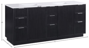 Meridian Furniture Willard Solid Wood Bathroom Vanity with Engineered Stone Top and Soft Close Drawer Storage Black 72 inches 436Black-72