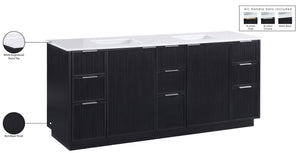 Meridian Furniture Willard Solid Wood Bathroom Vanity with Engineered Stone Top and Soft Close Drawer Storage Black 72 inches 436Black-72