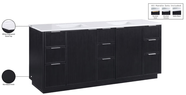 Meridian Furniture Willard Solid Wood Bathroom Vanity with Engineered Stone Top and Soft Close Drawer Storage Black 72 inches 436Black-72