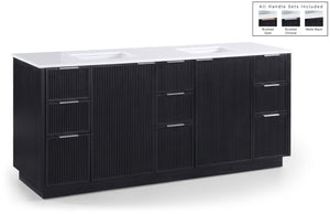 Meridian Furniture Willard Solid Wood Bathroom Vanity with Engineered Stone Top and Soft Close Drawer Storage Black 72 inches 436Black-72