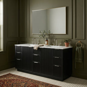 Meridian Furniture Willard Solid Wood Bathroom Vanity with Engineered Stone Top and Soft Close Drawer Storage Black 72 inches 436Black-72