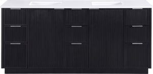 Meridian Furniture Willard Solid Wood Bathroom Vanity with Engineered Stone Top and Soft Close Drawer Storage Black 72 inches 436Black-72