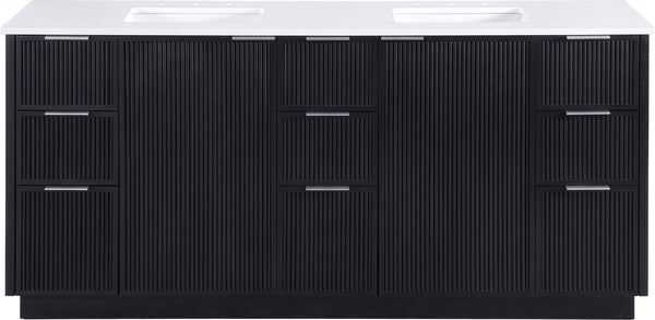 Meridian Furniture Willard Solid Wood Bathroom Vanity with Engineered Stone Top and Soft Close Drawer Storage Black 72 inches 436Black-72