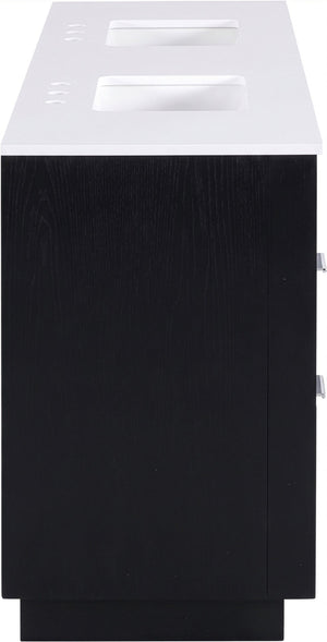 Meridian Furniture Willard Solid Wood Bathroom Vanity with Engineered Stone Top and Soft Close Drawer Storage Black 72 inches 436Black-72