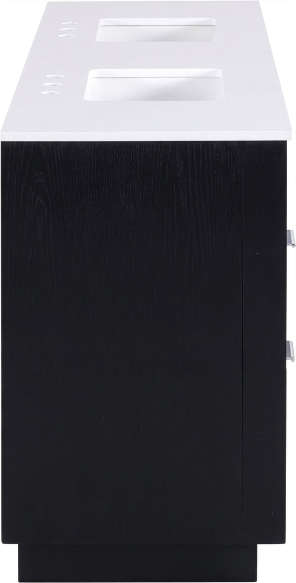 Meridian Furniture Willard Solid Wood Bathroom Vanity with Engineered Stone Top and Soft Close Drawer Storage Black 72 inches 436Black-72