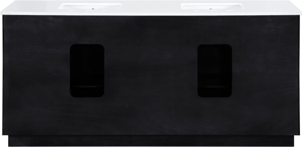 Meridian Furniture Willard Solid Wood Bathroom Vanity with Engineered Stone Top and Soft Close Drawer Storage Black 72 inches 436Black-72