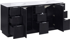 Meridian Furniture Willard Solid Wood Bathroom Vanity with Engineered Stone Top and Soft Close Drawer Storage Black 72 inches 436Black-72