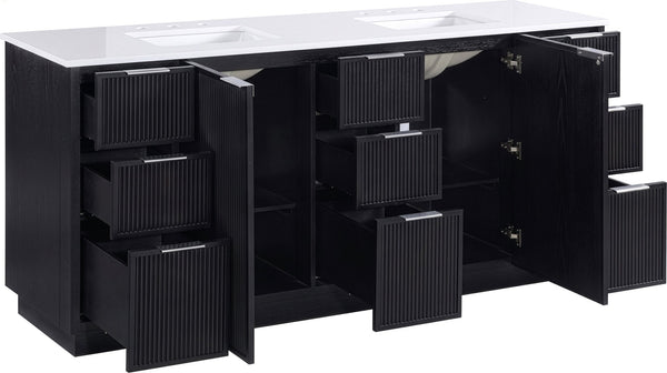 Meridian Furniture Willard Solid Wood Bathroom Vanity with Engineered Stone Top and Soft Close Drawer Storage Black 72 inches 436Black-72