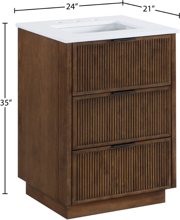 Meridian Furniture Willard Solid Wood Bathroom Vanity with Engineered Stone Top and Soft Close Drawer Storage Brown 24 inches 436Brown-24