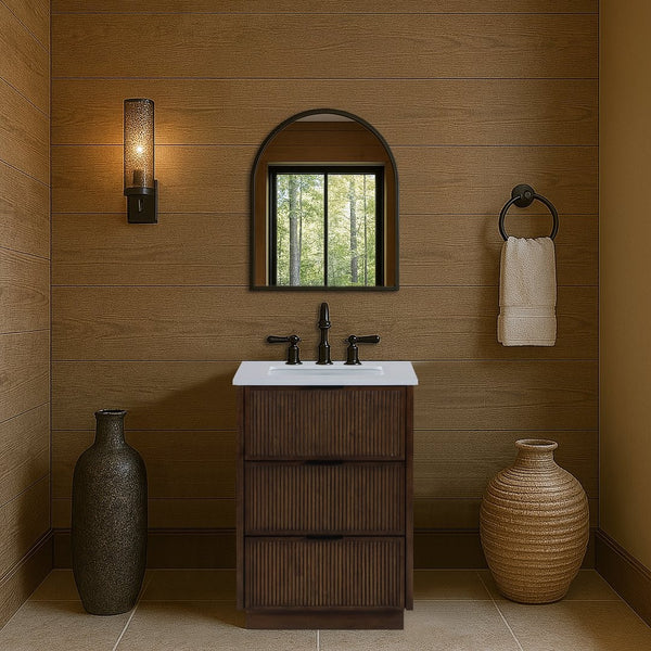 Meridian Furniture Willard Solid Wood Bathroom Vanity with Engineered Stone Top and Soft Close Drawer Storage Brown 24 inches 436Brown-24