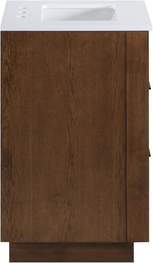 Meridian Furniture Willard Solid Wood Bathroom Vanity with Engineered Stone Top and Soft Close Drawer Storage Brown 24 inches 436Brown-24