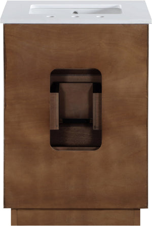 Meridian Furniture Willard Solid Wood Bathroom Vanity with Engineered Stone Top and Soft Close Drawer Storage Brown 24 inches 436Brown-24