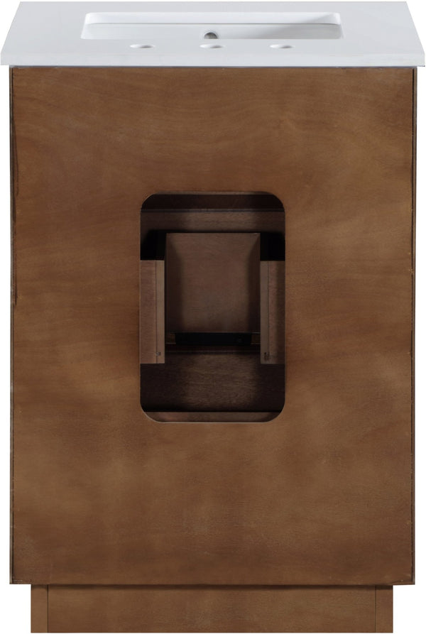Meridian Furniture Willard Solid Wood Bathroom Vanity with Engineered Stone Top and Soft Close Drawer Storage Brown 24 inches 436Brown-24