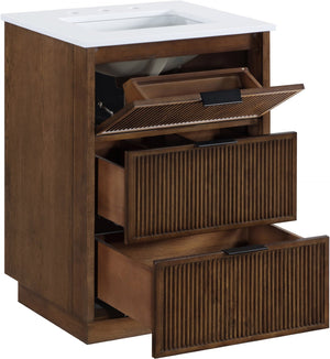 Meridian Furniture Willard Solid Wood Bathroom Vanity with Engineered Stone Top and Soft Close Drawer Storage Brown 24 inches 436Brown-24