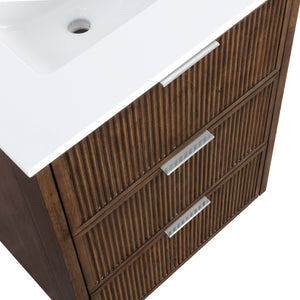 Meridian Furniture Willard Solid Wood Bathroom Vanity with Engineered Stone Top and Soft Close Drawer Storage Brown 24 inches 436Brown-24