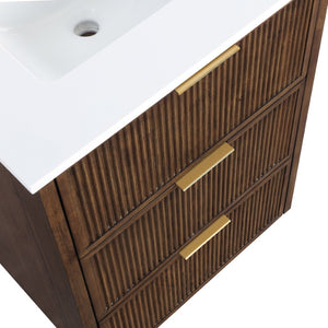 Meridian Furniture Willard Solid Wood Bathroom Vanity with Engineered Stone Top and Soft Close Drawer Storage Brown 24 inches 436Brown-24