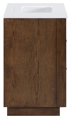 Meridian Furniture Willard Solid Wood Bathroom Vanity with Engineered Stone Top and Soft Close Drawer Storage Brown 30 inches 436Brown-30