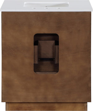 Meridian Furniture Willard Solid Wood Bathroom Vanity with Engineered Stone Top and Soft Close Drawer Storage Brown 30 inches 436Brown-30