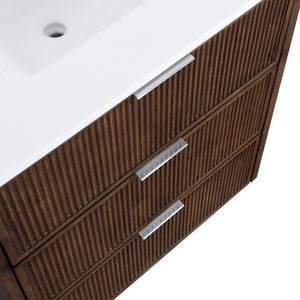 Meridian Furniture Willard Solid Wood Bathroom Vanity with Engineered Stone Top and Soft Close Drawer Storage Brown 30 inches 436Brown-30