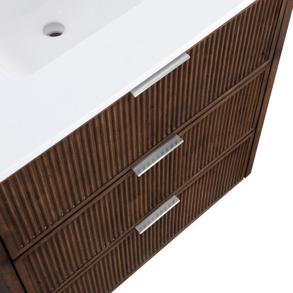 Meridian Furniture Willard Solid Wood Bathroom Vanity with Engineered Stone Top and Soft Close Drawer Storage Brown 30 inches 436Brown-30