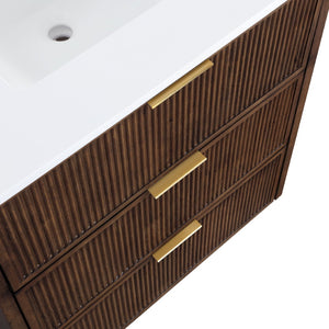 Meridian Furniture Willard Solid Wood Bathroom Vanity with Engineered Stone Top and Soft Close Drawer Storage Brown 30 inches 436Brown-30