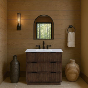Meridian Furniture Willard Solid Wood Bathroom Vanity with Engineered Stone Top and Soft Close Drawer Storage Brown 36 inches 436Brown-36