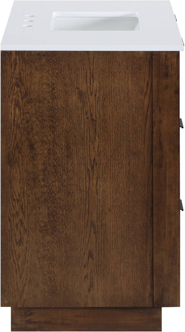 Meridian Furniture Willard Solid Wood Bathroom Vanity with Engineered Stone Top and Soft Close Drawer Storage Brown 36 inches 436Brown-36