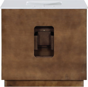 Meridian Furniture Willard Solid Wood Bathroom Vanity with Engineered Stone Top and Soft Close Drawer Storage Brown 36 inches 436Brown-36