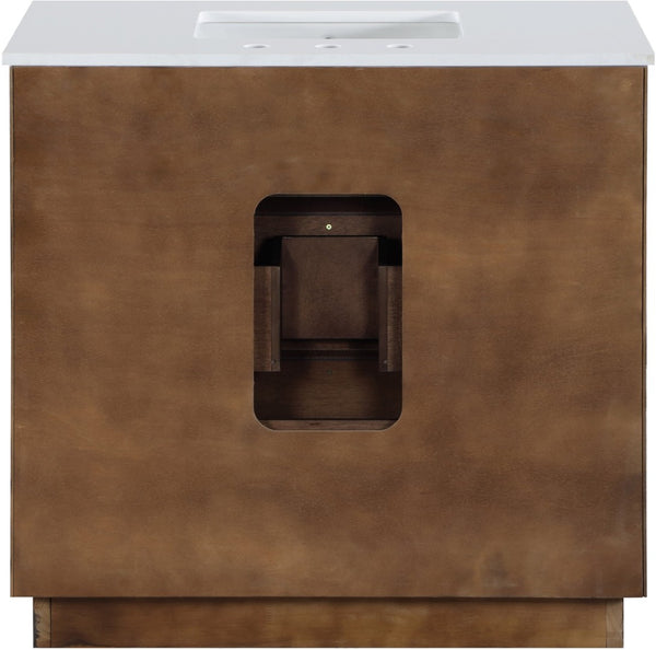 Meridian Furniture Willard Solid Wood Bathroom Vanity with Engineered Stone Top and Soft Close Drawer Storage Brown 36 inches 436Brown-36
