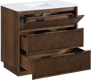 Meridian Furniture Willard Solid Wood Bathroom Vanity with Engineered Stone Top and Soft Close Drawer Storage Brown 36 inches 436Brown-36