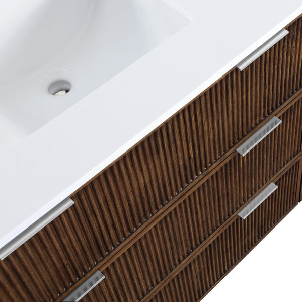 Meridian Furniture Willard Solid Wood Bathroom Vanity with Engineered Stone Top and Soft Close Drawer Storage Brown 36 inches 436Brown-36