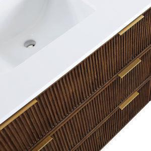 Meridian Furniture Willard Solid Wood Bathroom Vanity with Engineered Stone Top and Soft Close Drawer Storage Brown 36 inches 436Brown-36