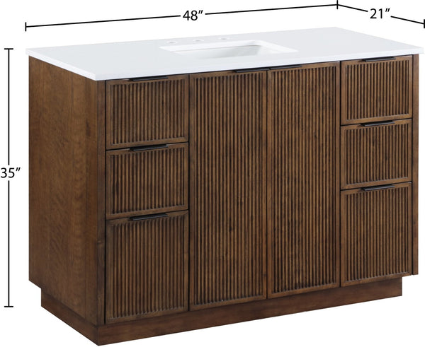 Meridian Furniture Willard Solid Wood Bathroom Vanity with Engineered Stone Top and Soft Close Drawer Storage Brown 48 inches 436Brown-48