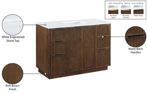 Meridian Furniture Willard Solid Wood Bathroom Vanity with Engineered Stone Top and Soft Close Drawer Storage Brown 48 inches 436Brown-48