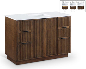 Meridian Furniture Willard Solid Wood Bathroom Vanity with Engineered Stone Top and Soft Close Drawer Storage Brown 48 inches 436Brown-48
