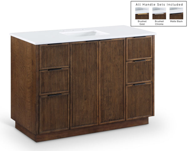 Meridian Furniture Willard Solid Wood Bathroom Vanity with Engineered Stone Top and Soft Close Drawer Storage Brown 48 inches 436Brown-48