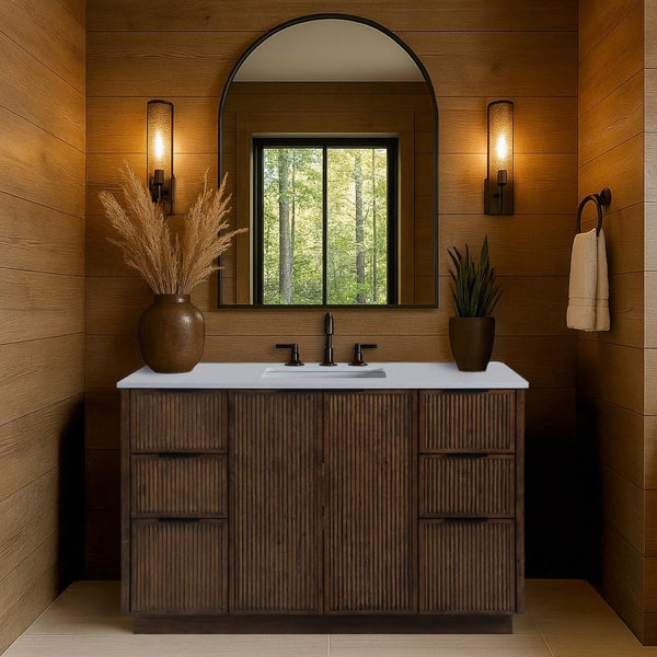 Meridian Furniture Willard Solid Wood Bathroom Vanity with Engineered Stone Top and Soft Close Drawer Storage Brown 48 inches 436Brown-48