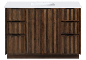 Meridian Furniture Willard Solid Wood Bathroom Vanity with Engineered Stone Top and Soft Close Drawer Storage Brown 48 inches 436Brown-48