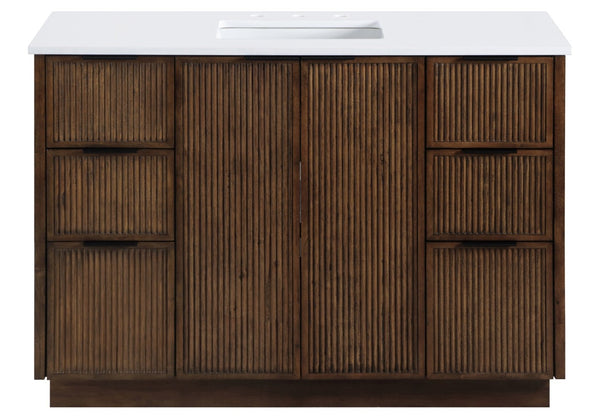 Meridian Furniture Willard Solid Wood Bathroom Vanity with Engineered Stone Top and Soft Close Drawer Storage Brown 48 inches 436Brown-48