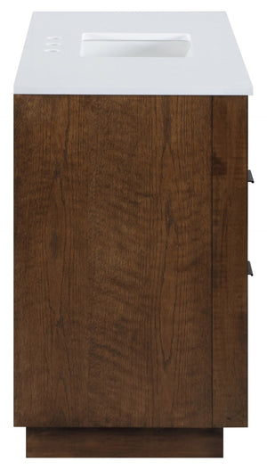 Meridian Furniture Willard Solid Wood Bathroom Vanity with Engineered Stone Top and Soft Close Drawer Storage Brown 48 inches 436Brown-48