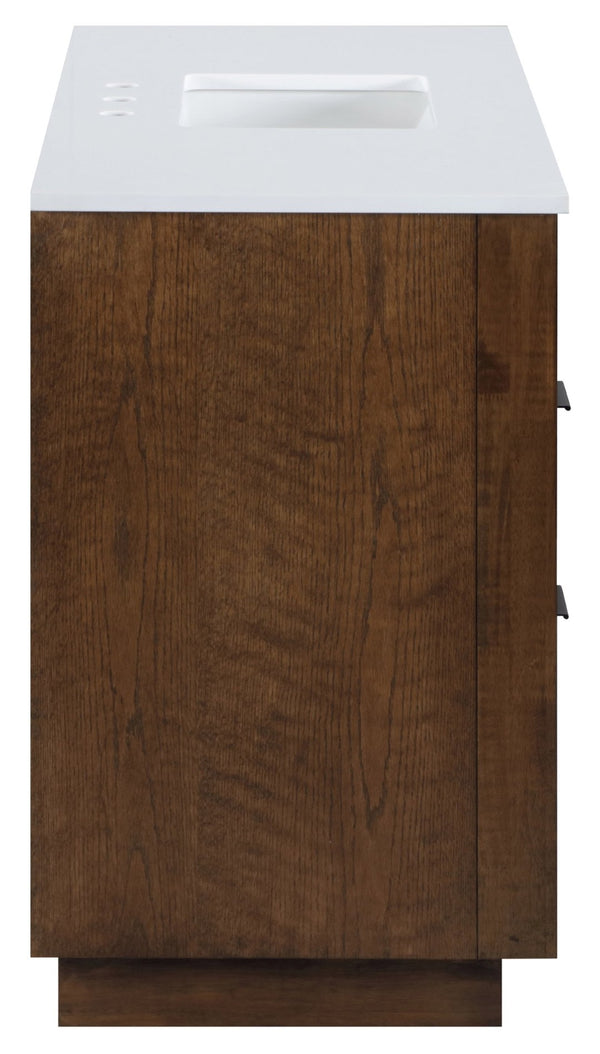 Meridian Furniture Willard Solid Wood Bathroom Vanity with Engineered Stone Top and Soft Close Drawer Storage Brown 48 inches 436Brown-48
