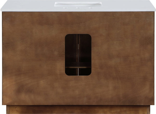 Meridian Furniture Willard Solid Wood Bathroom Vanity with Engineered Stone Top and Soft Close Drawer Storage Brown 48 inches 436Brown-48