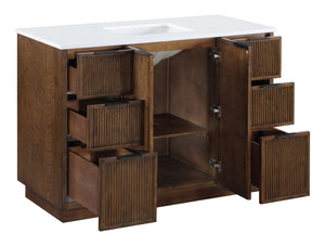 Meridian Furniture Willard Solid Wood Bathroom Vanity with Engineered Stone Top and Soft Close Drawer Storage Brown 48 inches 436Brown-48
