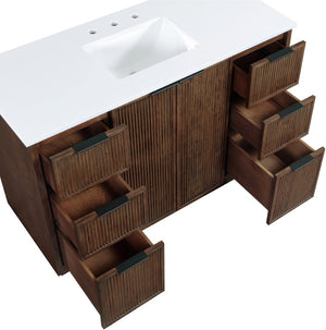 Meridian Furniture Willard Solid Wood Bathroom Vanity with Engineered Stone Top and Soft Close Drawer Storage Brown 48 inches 436Brown-48
