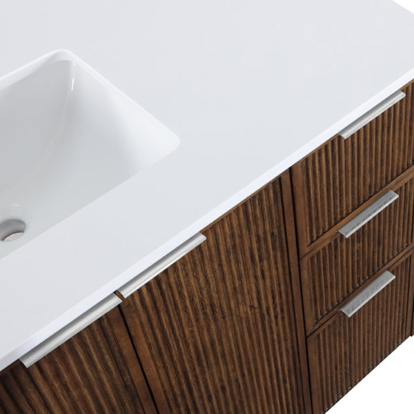Meridian Furniture Willard Solid Wood Bathroom Vanity with Engineered Stone Top and Soft Close Drawer Storage Brown 48 inches 436Brown-48
