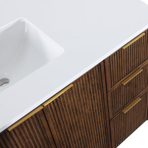 Meridian Furniture Willard Solid Wood Bathroom Vanity with Engineered Stone Top and Soft Close Drawer Storage Brown 48 inches 436Brown-48